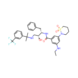 CCNc1cc(C(=O)N[C@@H](Cc2ccccc2)[C@H](O)CNC(C)(C)c2cccc(C(F)(F)F)c2)cc(N2CCCCS2(=O)=O)c1 ZINC000049899456