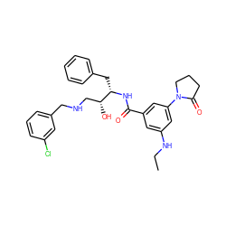 CCNc1cc(C(=O)N[C@@H](Cc2ccccc2)[C@H](O)CNCc2cccc(Cl)c2)cc(N2CCCC2=O)c1 ZINC000028978595