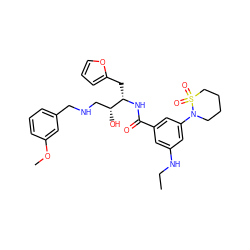 CCNc1cc(C(=O)N[C@@H](Cc2ccco2)[C@H](O)CNCc2cccc(OC)c2)cc(N2CCCCS2(=O)=O)c1 ZINC000029039620