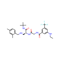 CCNc1cc(C(=O)NCC(=O)N[C@@H](CNCc2ccc(C)cc2C)C(=O)NC(C)(C)C)cc(C(F)(F)F)c1 ZINC000028952458