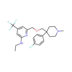 CCNc1cc(C(F)(F)F)cc(COCC2(c3ccc(F)cc3)CCN(C)CC2)n1 ZINC000095588027