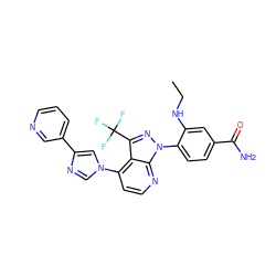 CCNc1cc(C(N)=O)ccc1-n1nc(C(F)(F)F)c2c(-n3cnc(-c4cccnc4)c3)ccnc21 ZINC000169703583