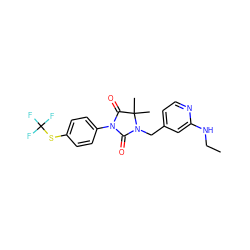 CCNc1cc(CN2C(=O)N(c3ccc(SC(F)(F)F)cc3)C(=O)C2(C)C)ccn1 ZINC000071316702