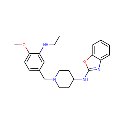 CCNc1cc(CN2CCC(Nc3nc4ccccc4o3)CC2)ccc1OC ZINC000049018587