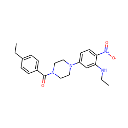 CCNc1cc(N2CCN(C(=O)c3ccc(CC)cc3)CC2)ccc1[N+](=O)[O-] ZINC000004703638