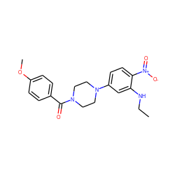 CCNc1cc(N2CCN(C(=O)c3ccc(OC)cc3)CC2)ccc1[N+](=O)[O-] ZINC000004703587