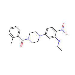 CCNc1cc(N2CCN(C(=O)c3ccccc3C)CC2)ccc1[N+](=O)[O-] ZINC000004703632