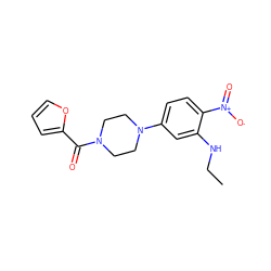 CCNc1cc(N2CCN(C(=O)c3ccco3)CC2)ccc1[N+](=O)[O-] ZINC000004703658