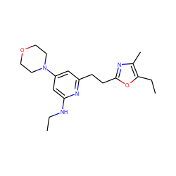 CCNc1cc(N2CCOCC2)cc(CCc2nc(C)c(CC)o2)n1 ZINC000043122581