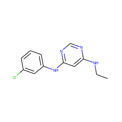 CCNc1cc(Nc2cccc(Cl)c2)ncn1 ZINC000118229068