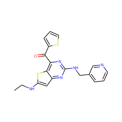 CCNc1cc2nc(NCc3cccnc3)nc(C(=O)c3cccs3)c2s1 ZINC000049032735