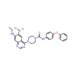 CCNc1cc2ncnc(N3CCN(C(=O)Nc4ccc(Oc5ccccc5)cc4)CC3)c2cc1[N+](=O)[O-] ZINC000013528664