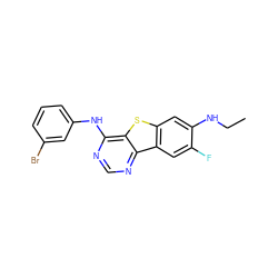 CCNc1cc2sc3c(Nc4cccc(Br)c4)ncnc3c2cc1F ZINC000003815167