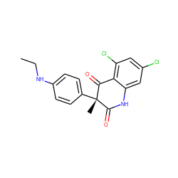 CCNc1ccc([C@@]2(C)C(=O)Nc3cc(Cl)cc(Cl)c3C2=O)cc1 ZINC000028978539