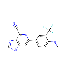 CCNc1ccc(-c2cc3[nH]cnc3c(C#N)n2)cc1C(F)(F)F ZINC000058633358