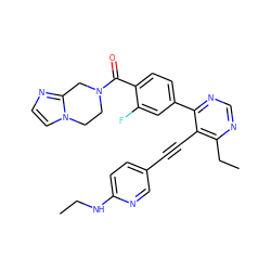 CCNc1ccc(C#Cc2c(CC)ncnc2-c2ccc(C(=O)N3CCn4ccnc4C3)c(F)c2)cn1 ZINC000148713201