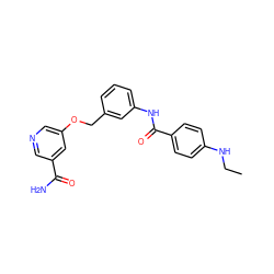 CCNc1ccc(C(=O)Nc2cccc(COc3cncc(C(N)=O)c3)c2)cc1 ZINC000653859633