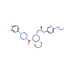 CCNc1ccc(C[C@H](C)CN2C[C@@H](C(=O)N3CCN(c4ccc(F)c(F)c4)CC3)[C@H]3CCCC[C@H]3C2)cn1 ZINC000049777684