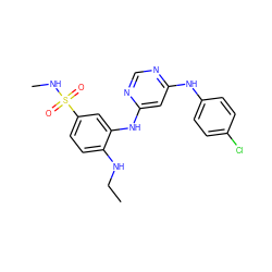 CCNc1ccc(S(=O)(=O)NC)cc1Nc1cc(Nc2ccc(Cl)cc2)ncn1 ZINC001772589778