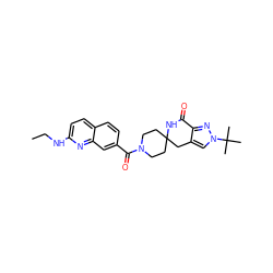 CCNc1ccc2ccc(C(=O)N3CCC4(CC3)Cc3cn(C(C)(C)C)nc3C(=O)N4)cc2n1 ZINC000261135842