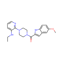 CCNc1cccnc1N1CCN(C(=O)c2cc3cc(OC)ccc3[nH]2)CC1 ZINC000000597817