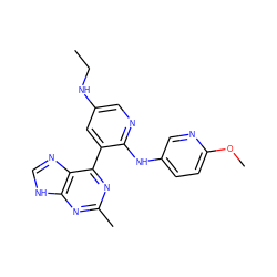 CCNc1cnc(Nc2ccc(OC)nc2)c(-c2nc(C)nc3[nH]cnc23)c1 ZINC000113151073