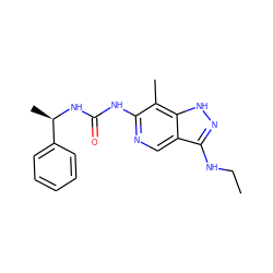 CCNc1n[nH]c2c(C)c(NC(=O)N[C@H](C)c3ccccc3)ncc12 ZINC000210709540