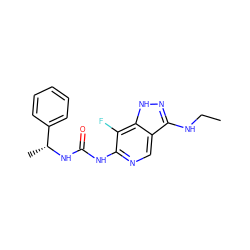 CCNc1n[nH]c2c(F)c(NC(=O)N[C@H](C)c3ccccc3)ncc12 ZINC000210709415