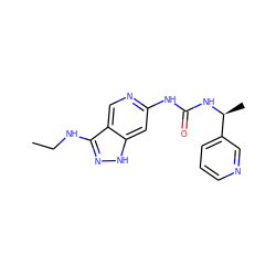 CCNc1n[nH]c2cc(NC(=O)N[C@@H](C)c3cccnc3)ncc12 ZINC001772623327