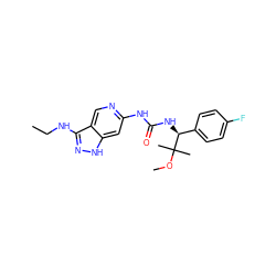 CCNc1n[nH]c2cc(NC(=O)N[C@@H](c3ccc(F)cc3)C(C)(C)OC)ncc12 ZINC001772653057