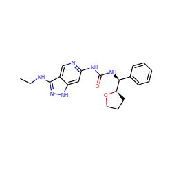 CCNc1n[nH]c2cc(NC(=O)N[C@@H](c3ccccc3)[C@H]3CCCO3)ncc12 ZINC000210842037