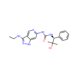 CCNc1n[nH]c2cc(NC(=O)N[C@@H](c3ccccc3)C(C)(C)O)ncc12 ZINC000210765836