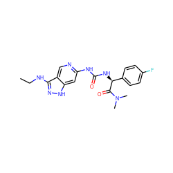 CCNc1n[nH]c2cc(NC(=O)N[C@H](C(=O)N(C)C)c3ccc(F)cc3)ncc12 ZINC001772652078