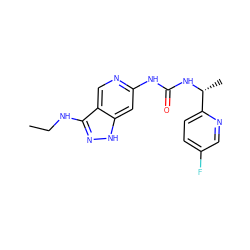 CCNc1n[nH]c2cc(NC(=O)N[C@H](C)c3ccc(F)cn3)ncc12 ZINC001772610252