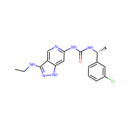 CCNc1n[nH]c2cc(NC(=O)N[C@H](C)c3cccc(Cl)c3)ncc12 ZINC001772641755