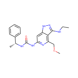 CCNc1n[nH]c2cc(NC(=O)N[C@H](C)c3ccccc3)nc(COC)c12 ZINC000210720400