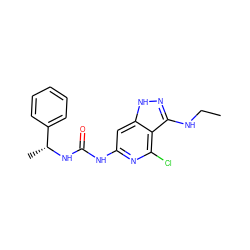 CCNc1n[nH]c2cc(NC(=O)N[C@H](C)c3ccccc3)nc(Cl)c12 ZINC001772582066