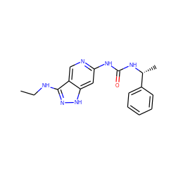 CCNc1n[nH]c2cc(NC(=O)N[C@H](C)c3ccccc3)ncc12 ZINC000210699053