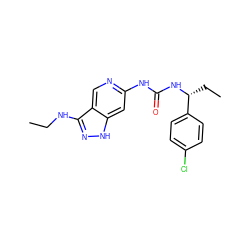 CCNc1n[nH]c2cc(NC(=O)N[C@H](CC)c3ccc(Cl)cc3)ncc12 ZINC001772570567