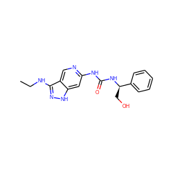 CCNc1n[nH]c2cc(NC(=O)N[C@H](CO)c3ccccc3)ncc12 ZINC000210799207