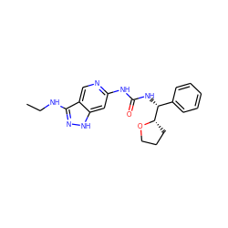 CCNc1n[nH]c2cc(NC(=O)N[C@H](c3ccccc3)[C@@H]3CCCO3)ncc12 ZINC001772624493