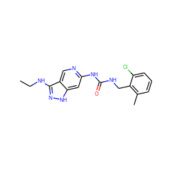 CCNc1n[nH]c2cc(NC(=O)NCc3c(C)cccc3Cl)ncc12 ZINC001772641571