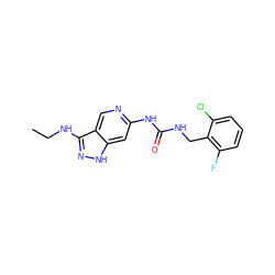 CCNc1n[nH]c2cc(NC(=O)NCc3c(F)cccc3Cl)ncc12 ZINC001772653404