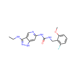 CCNc1n[nH]c2cc(NC(=O)NCc3c(F)cccc3OC)ncc12 ZINC001772649857