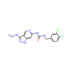 CCNc1n[nH]c2cc(NC(=O)NCc3ccc(F)c(Cl)c3)ncc12 ZINC001772655723
