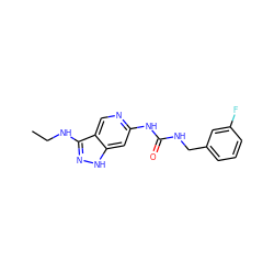 CCNc1n[nH]c2cc(NC(=O)NCc3cccc(F)c3)ncc12 ZINC001772655729