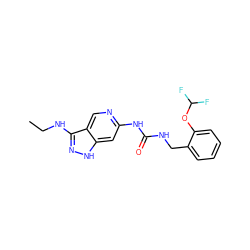 CCNc1n[nH]c2cc(NC(=O)NCc3ccccc3OC(F)F)ncc12 ZINC001772643670