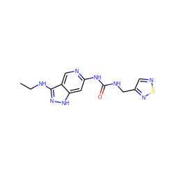 CCNc1n[nH]c2cc(NC(=O)NCc3cnsn3)ncc12 ZINC001772636188