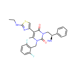 CCNc1nc(-c2c(C)n(Cc3c(F)cccc3F)c(=O)n(C[C@H](N)c3ccccc3)c2=O)cs1 ZINC000028372408