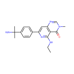 CCNc1nc(-c2ccc(C(C)(C)N)cc2)cc2ncn(C)c(=O)c12 ZINC000115624319